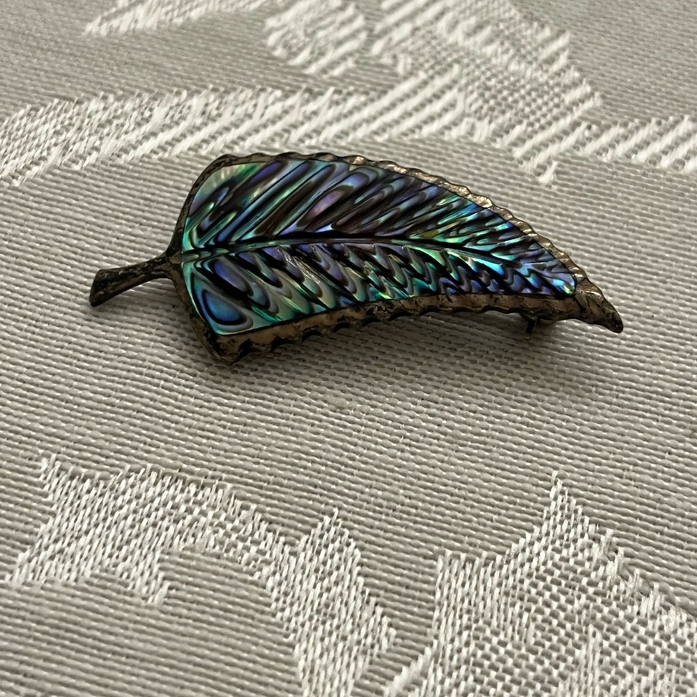 Vintage Abalone Shell Leaf Brooch